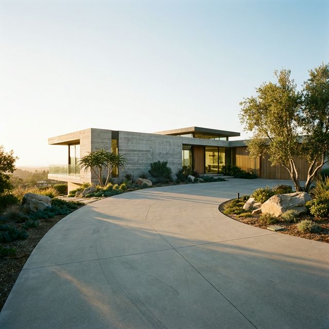 Modern concrete driveway with aesthetic design