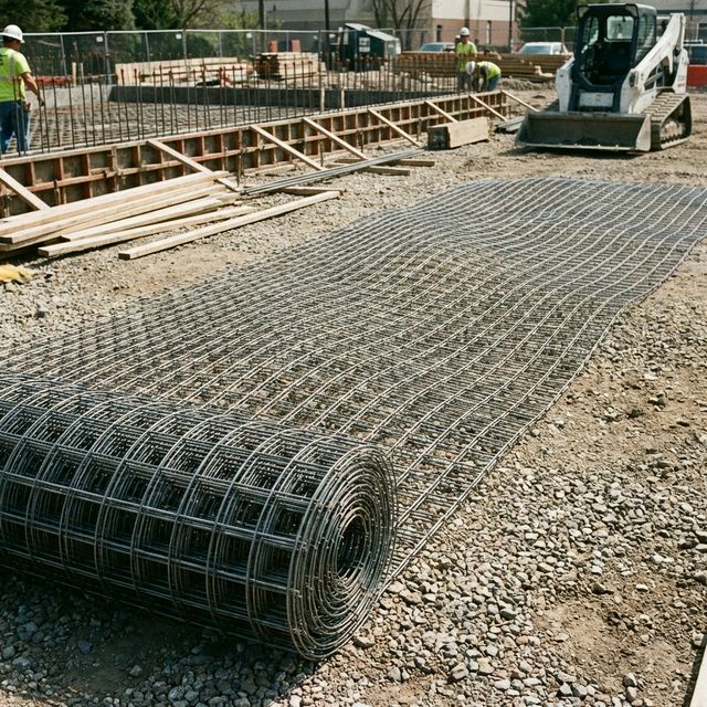 Rolled wire mesh on construction site