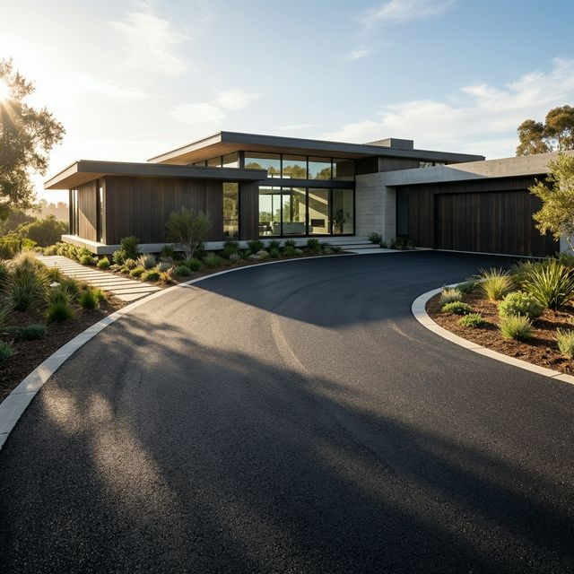 Freshly paved asphalt driveway with clean edges