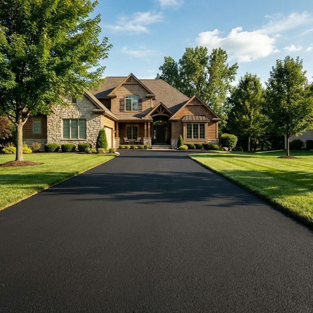 Classic black asphalt driveway with belgian block border