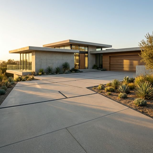 Modern concrete driveway with scoring
