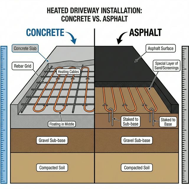 Diagram comparing installation in concrete vs asphalt