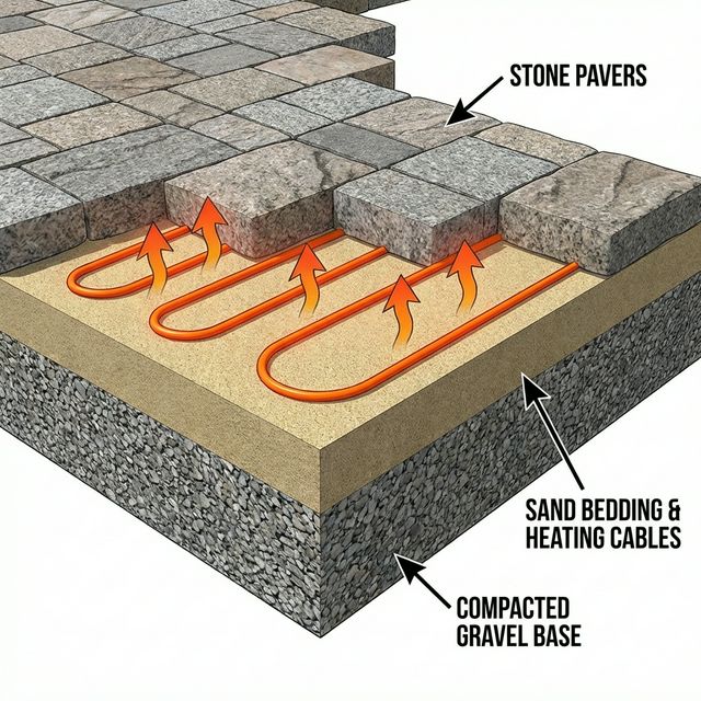 Cross section of heated paver extraction